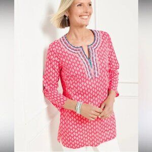 Talbots Embroidered Tunic Top Pink Medallion Foulard Lightweight Cotton Size 1XP
